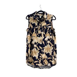Joie Women's Floral Sleeveless Button-Up Top Blue Size L Casual Spring